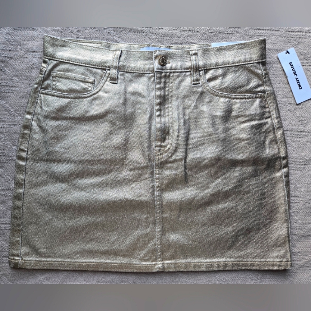 Mini Skirt Jean Gold DKNY High Rise Size 28